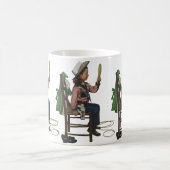 ヴィンテージガール女性のカーボーイ探し鏡彼女は無駄だ コーヒーマグカップ (中央)