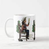 ヴィンテージガール女性のカーボーイ探し鏡彼女は無駄だ コーヒーマグカップ (左)