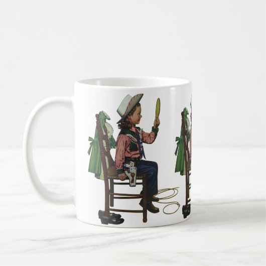 ヴィンテージガール女性のカーボーイ探し鏡彼女は無駄だ コーヒーマグカップ (左)
