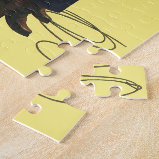 ヴィンテージガール女性のカーボーイ探し鏡彼女は無駄だ ジグソーパズル (側面)