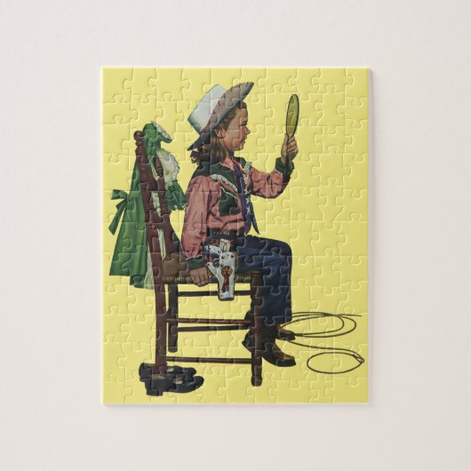 ヴィンテージガール女性のカーボーイ探し鏡彼女は無駄だ ジグソーパズル (縦)