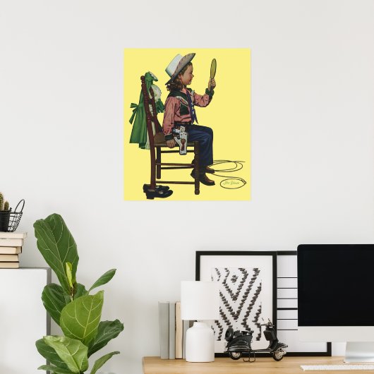 ヴィンテージガール女性のカーボーイ探し鏡彼女は無駄だ ポスター (ホームオフィス)