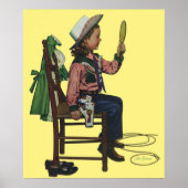 ヴィンテージガール女性のカーボーイ探し鏡彼女は無駄だ ポスター (正面)