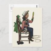 ヴィンテージガール女性のカーボーイ探し鏡彼女は無駄だ ポストカード (正面/裏面)