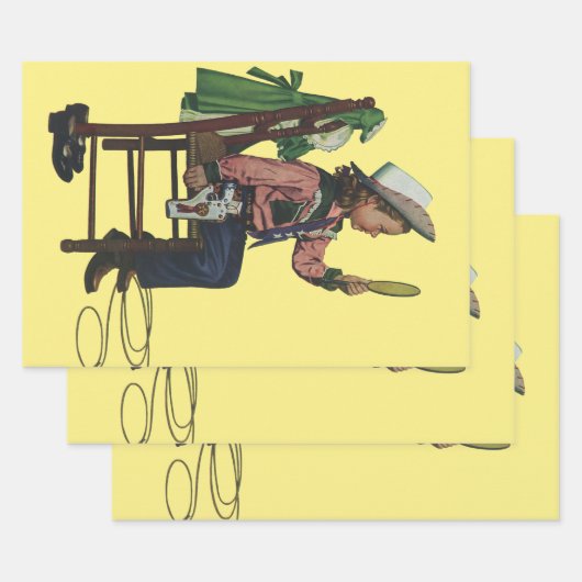 ヴィンテージガール女性のカーボーイ探し鏡彼女は無駄だ ラッピングペーパーシート (セット)