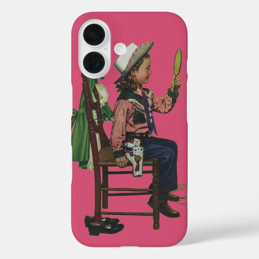 ヴィンテージガール女性のカーボーイ探し鏡彼女は無駄だ Case-Mate iPhoneケース (裏面)