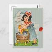 ヴィンテージガール洗濯服バレンタイン ポストカード (正面/裏面)