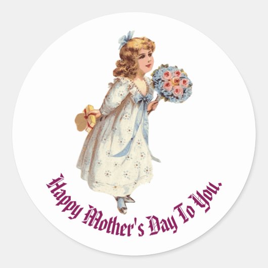 ヴィンテージガール花付きシール ラウンドシール (正面)