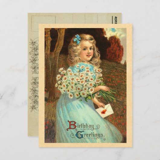 ヴィンテージガール誕生日はがき ポストカード (正面/裏面)