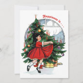 ヴィンテージガール踊りのまわりにザクリスマスツリー カード (正面)