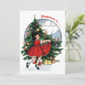 ヴィンテージガール踊りのまわりにザクリスマスツリー カード (スタンド正面)