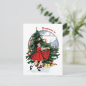 ヴィンテージガール踊りのまわりにザクリスマスツリー ポストカード (スタンド正面)