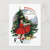 ヴィンテージガール踊りのまわりにザクリスマスツリー ポストカード (正面)