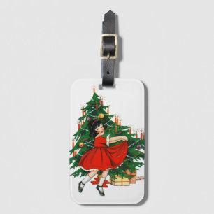 ヴィンテージガール踊りクリスマスツリー ラゲッジタグ
