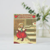 ヴィンテージガール離れのバレンタインカードオンドアステップ シーズンポストカード (スタンド正面)
