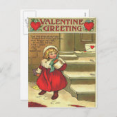 ヴィンテージガール離れのバレンタインカードオンドアステップ シーズンポストカード (正面/裏面)