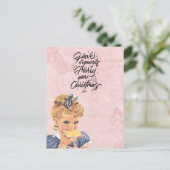 ヴィンテージガール食べズブレッドクリスマスホリデー シーズンポストカード (スタンド正面)