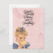 ヴィンテージガール食べズブレッドクリスマスホリデー シーズンポストカード (正面/裏面)