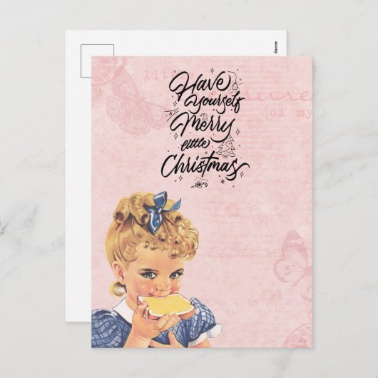 ヴィンテージガール食べズブレッドクリスマスホリデー シーズンポストカード (正面/裏面)