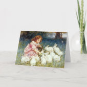 ヴィンテージガール食べ物を与えズバニーラビットイースターカード カード (正面)