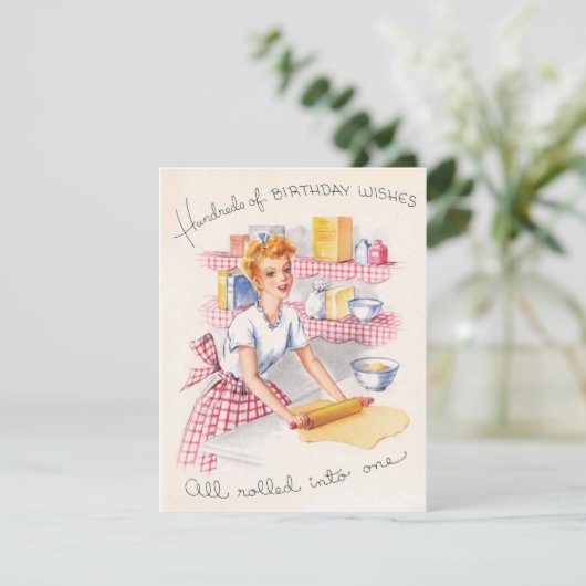 ヴィンテージガール100誕生日ウィッシュベーキング シーズンカード (スタンド正面)