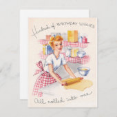 ヴィンテージガール100誕生日ウィッシュベーキング シーズンカード (正面/裏面)