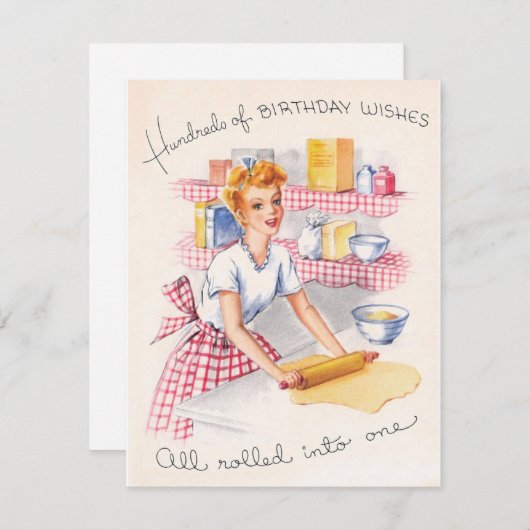 ヴィンテージガール100誕生日ウィッシュベーキング シーズンカード (正面/裏面)