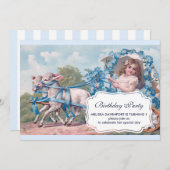 ヴィンテージガール・イン・キャリッジとランブスの誕生日パーティー 招待状 (正面/裏面)