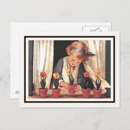 ヴィンテージガール&ウィンドウボックスbyジェシー・ウィルコックス・スミス ポストカード (正面/裏面)