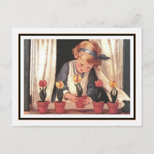 ヴィンテージガール&ウィンドウボックスbyジェシー・ウィルコックス・スミス ポストカード (正面)