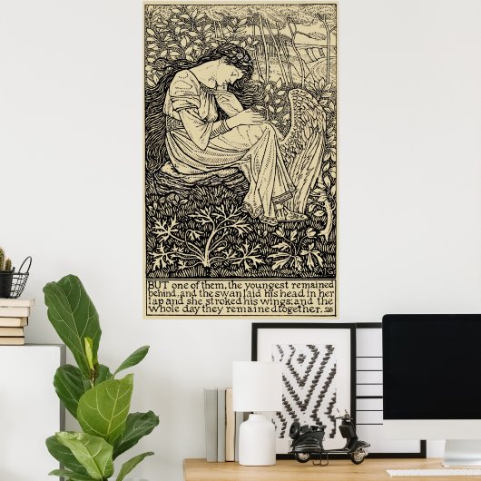 ヴィンテージガール&スワンbyアーサー・ジョセフ・ガスキン ポスター (ホームオフィス)