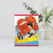 ヴィンテージガール&ドッグスインカヌーバレンタインはがき ポストカード (スタンド正面)