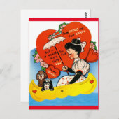 ヴィンテージガール&ドッグスインカヌーバレンタインはがき ポストカード (正面/裏面)