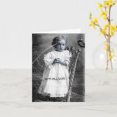 ヴィンテージガール、ハロウィーン カード (黄色い花)