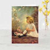 ヴィンテージガール&バード カード (黄色い花)