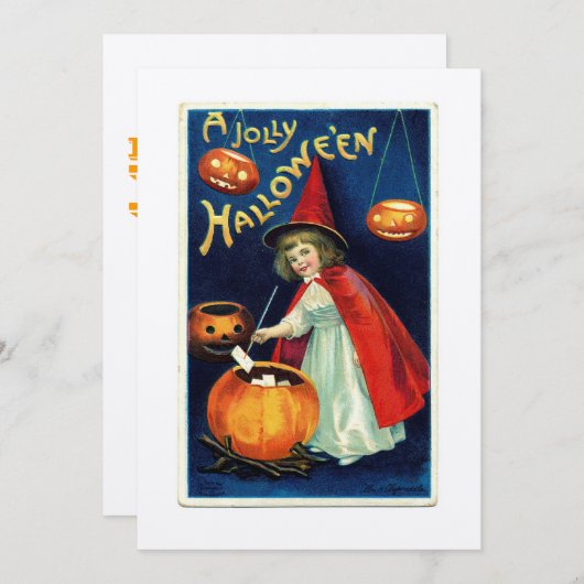 ヴィンテージガール&パンプキンハローエン招待状 招待状 (正面/裏面)