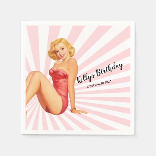 ヴィンテージガール，ピンアップ，カクテル紙ナプキンス スタンダードカクテルナプキン (正面)