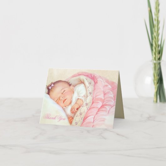 ヴィンテージガール ピンクゴールド ベビーシャワー サンクス サンキューカード (正面)