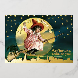 ヴィンテージガール&ブラックキャットオンブロムハロウィーン 箔シーズンカード