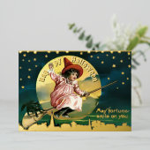 ヴィンテージガール&ブラックキャットオンブロムハロウィーン 箔シーズンカード (立ち正面)