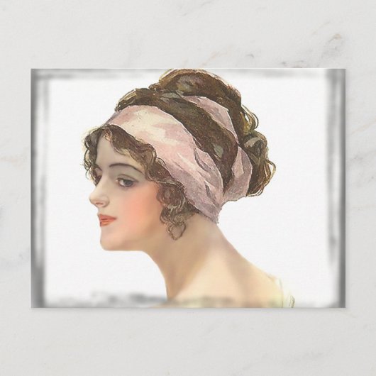 ヴィンテージガール（リボン付き） ポストカード (正面)