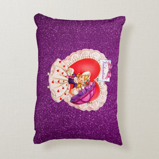 ヴィンテージガール レースハート傘持ち パープル アクセントクッション (裏面(縦))