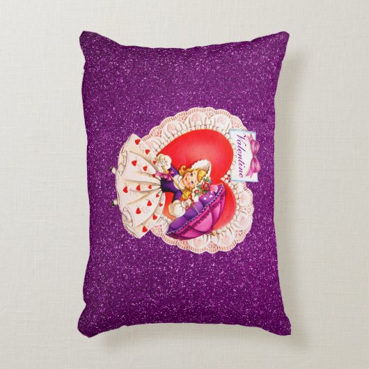 ヴィンテージガール レースハート傘持ち パープル アクセントクッション (正面(垂直))