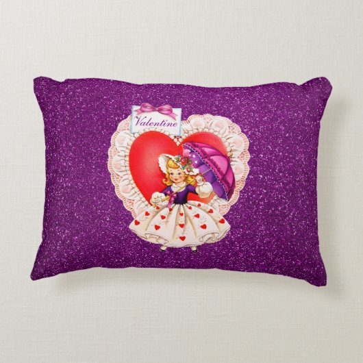 ヴィンテージガール レースハート傘持ち パープル アクセントクッション (裏面)