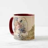 ヴィンテージガール，花，バレンタインデー，赤ワックスシール マグカップ (正面左)