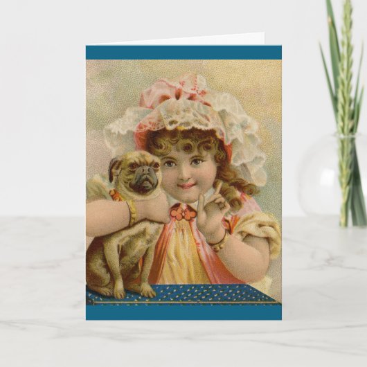 ヴィンテージガールPug Greeting Card カード (正面)