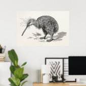 ヴィンテージキウイバードアンティークバードテンプレート ポスター (ホームオフィス)