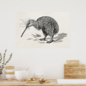 ヴィンテージキウイバードアンティークバードテンプレート ポスター (キッチン)