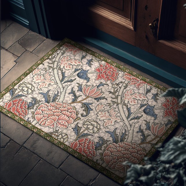 ヴィンテージキクほこりっぽいバラフローラモリス ドアマット (クリエイターアップロード済み)