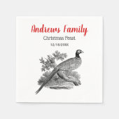 ヴィンテージキジのゲームバードスケッチBWクリスマス スタンダードカクテルナプキン (正面)